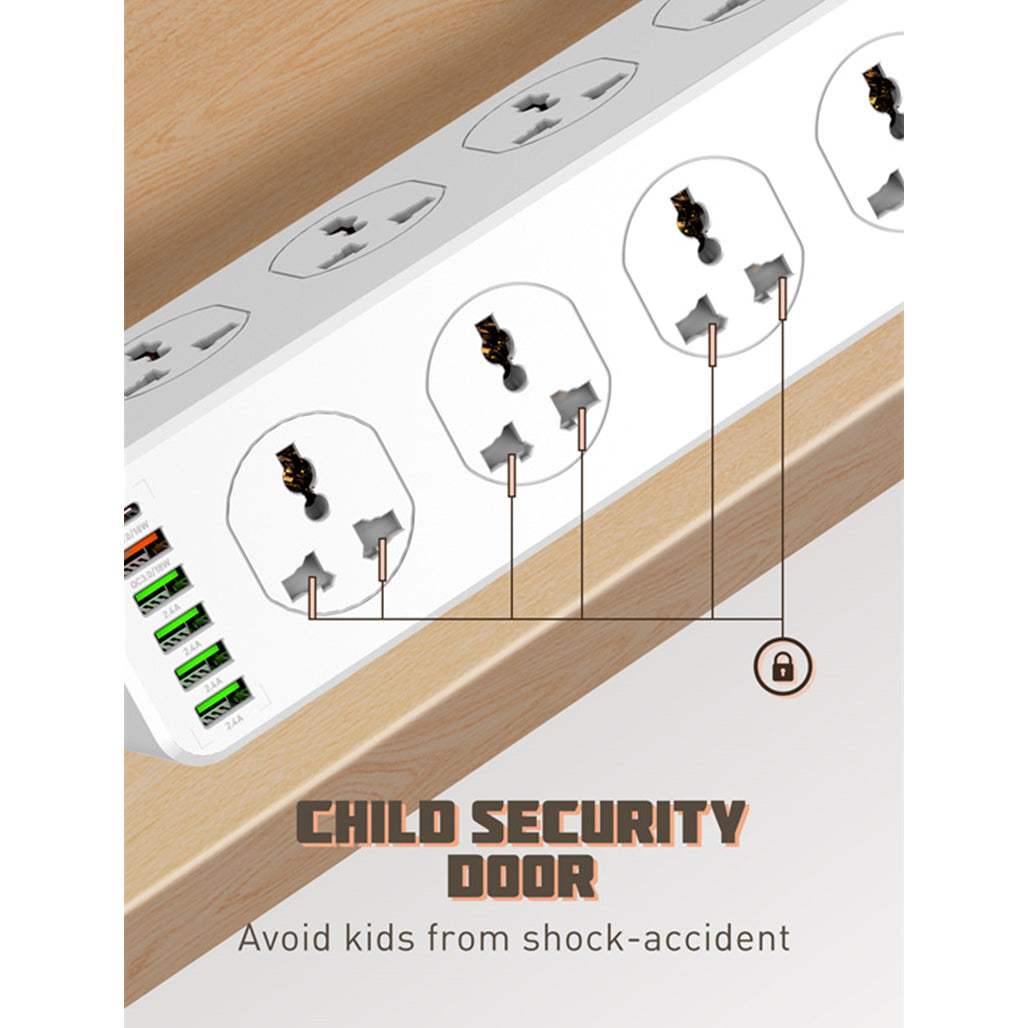 LDNIO SC10610 2500W Power Strip 10 AC 1 USB-C and 5 USB-A 30W Outlets