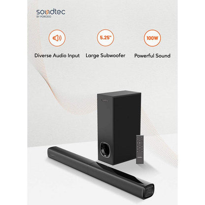 Porodo Soundtec 2.1CH Detachable Bluetooth Surround Soundbar System 100W
