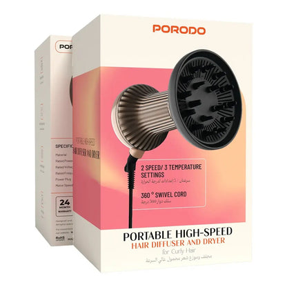 Porodo Portable High-Speed Hair Diffuser and Dryer for Curly Hair - Black & Gold