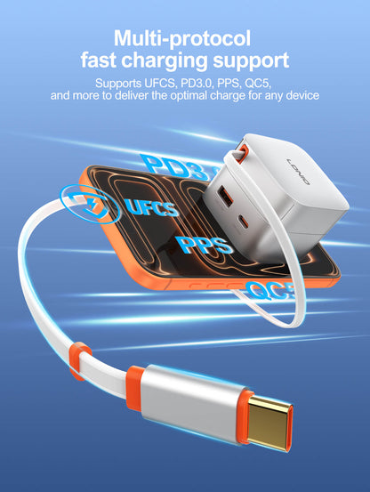 LDNIO Q10 65W Fast Charger with Retractable Cable
