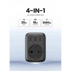 Ugreen CD314 4 in 1 Outlet Extender 30W 2x USB-A 1x USB-C Safety Protection - Pixel Zones