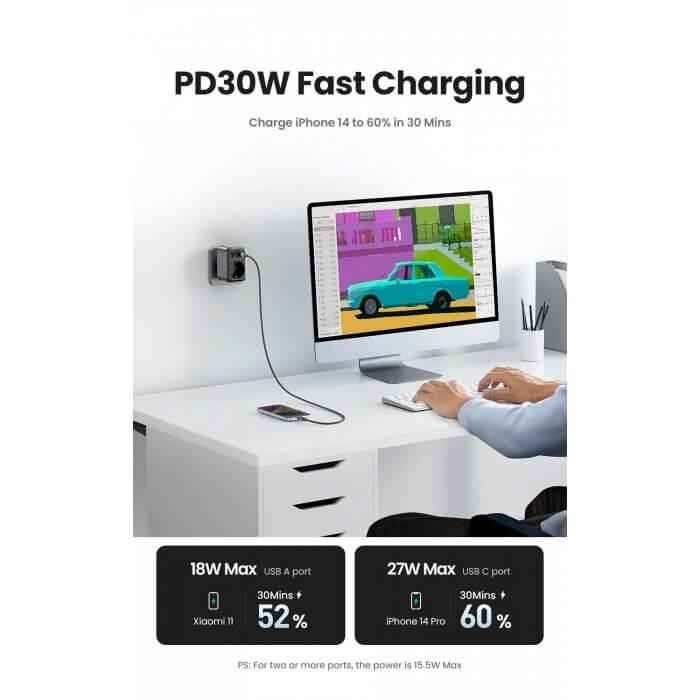 Ugreen CD314 4 in 1 Outlet Extender 30W 2x USB-A 1x USB-C Safety Protection - Pixel Zones