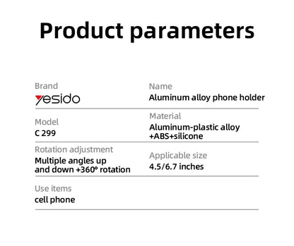 Yesido C299 360˚ Free-rotation Aluminum Alloy Folding Phone Holder