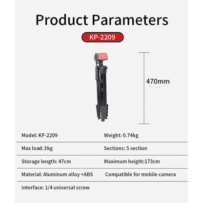 Jmary KP-2209 1.7M Horizontal Axis Tripod for Camera & Mobile - 20 Pieces