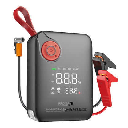 Promate 800A/12V High-Capacity Jump Starter 150PSI Air Compressor with 10000mAh Power Bank & Flashlight