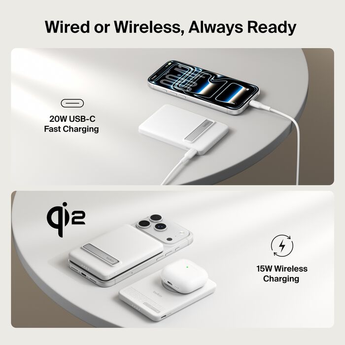 Belkin Slim Magnetic Power Bank 5K with Qi2 with Kickstand