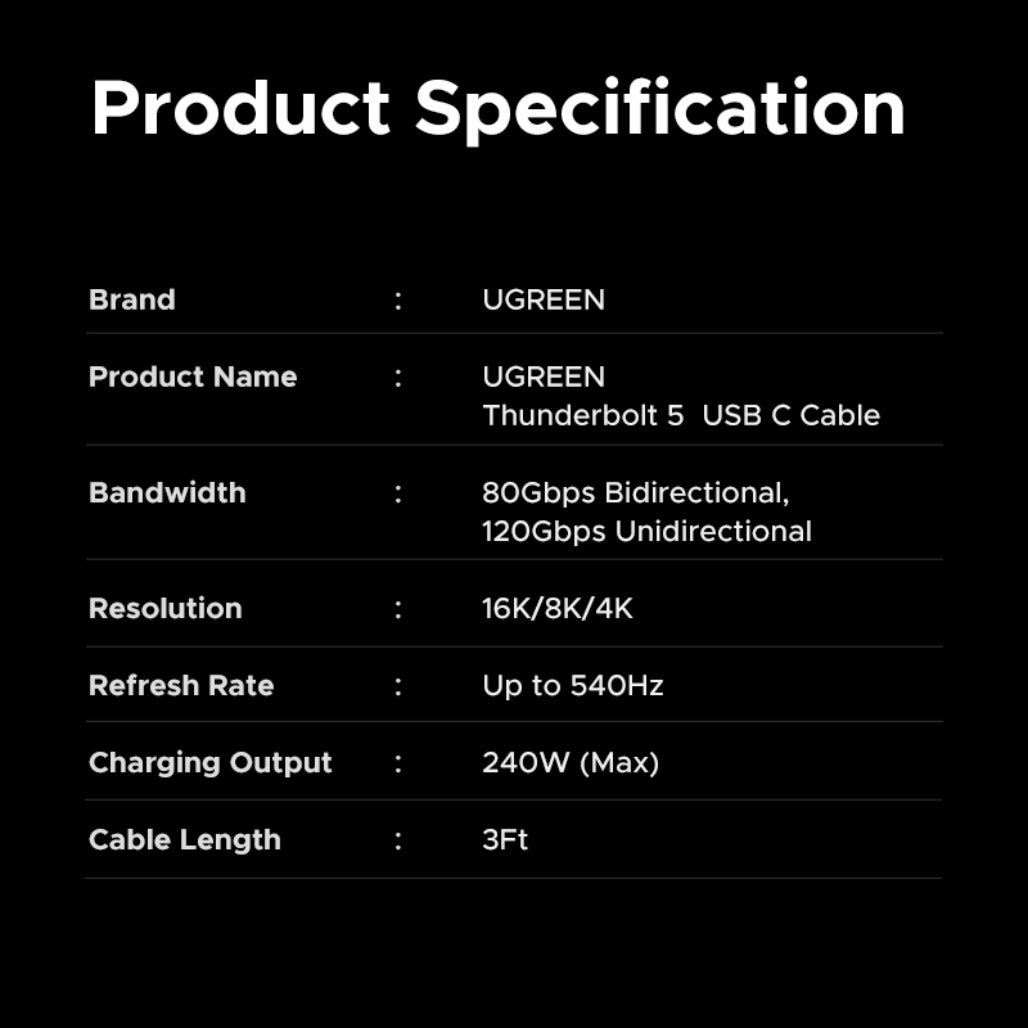 UGREEN Thunderbolt 5 Cable - 1 Meter - L703