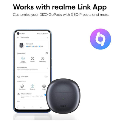 Realme DIZO GoPods TWS Active Noise Canceling Earbuds Hi-Fi Bass Boost Built-in Waterproof 25H Play Time Super Low Latency