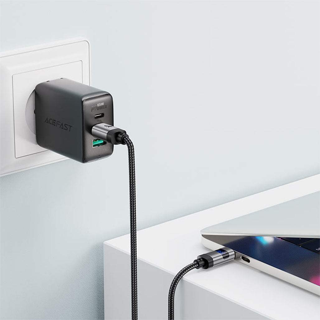 Acefast C15-03 60W Braided Charging Cable USB-C to USB-C With Digital Screen 1.2m
