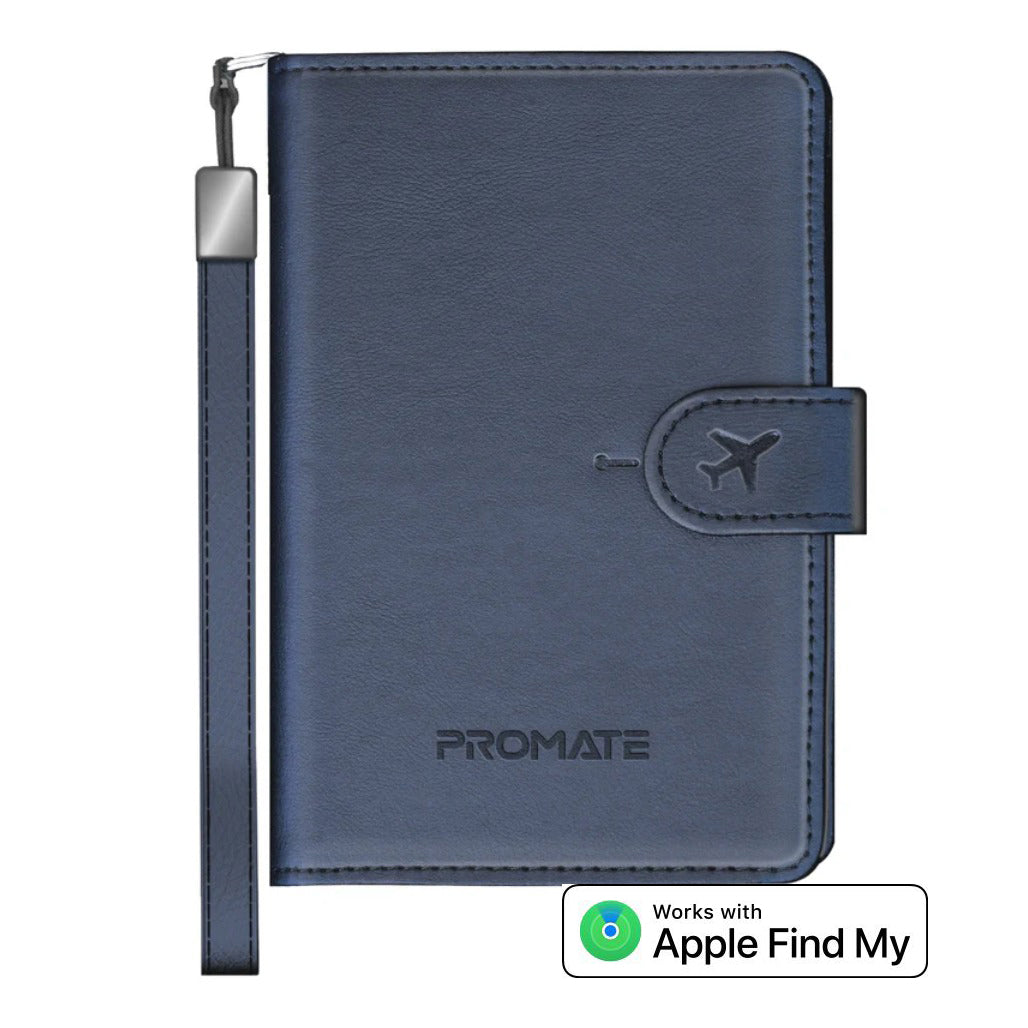 Promate PassMate Anti-Loss Slim Leather Passport Holder with RFID Protection & Smart Tracking