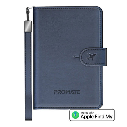 Promate PassMate Anti-Loss Slim Leather Passport Holder with RFID Protection & Smart Tracking