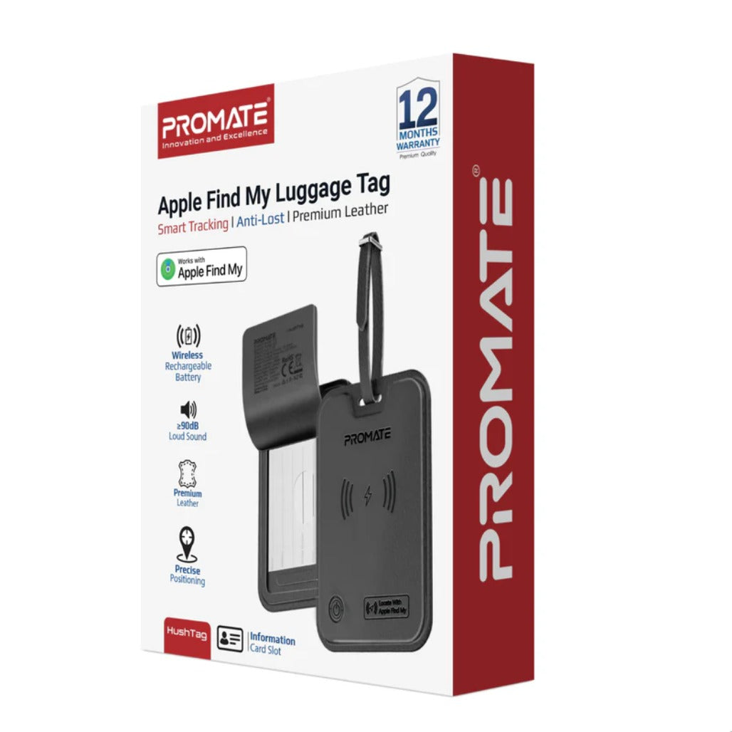 Promate HushTag Anti-Loss Slim Leather Luggage Tag with Smart Tracking