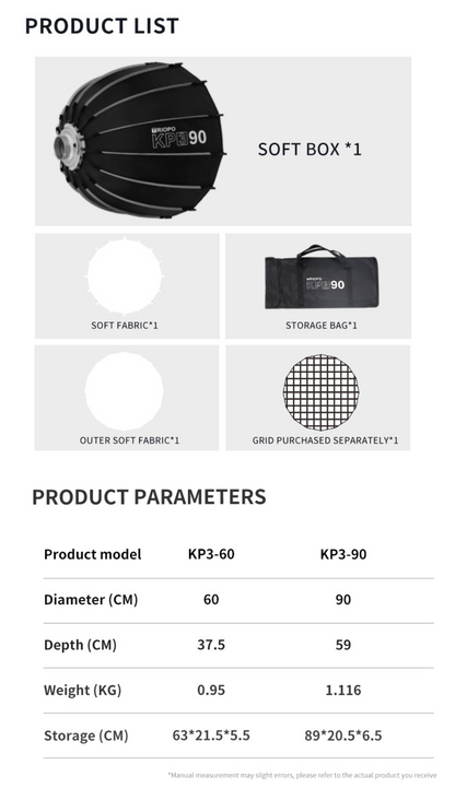 Triopo KP3 90cm Parabolic Hexadecagon Deep Softbox - 90cm