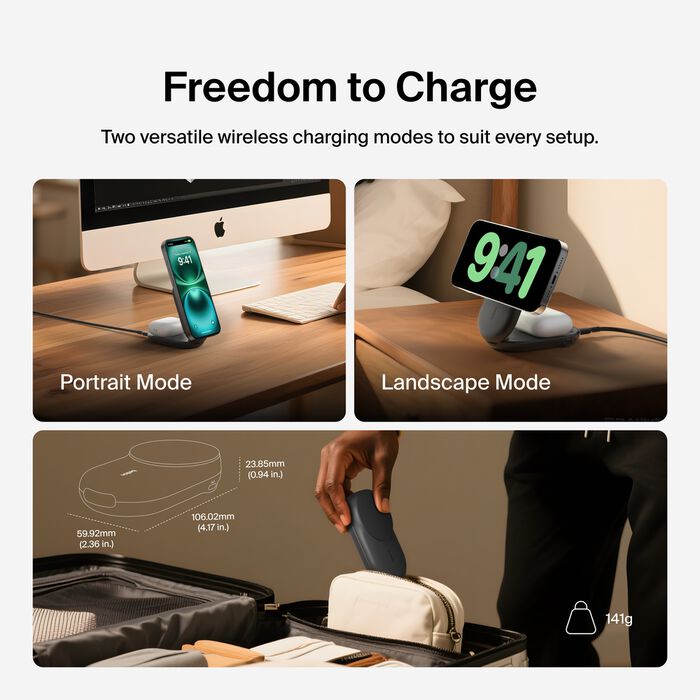 Belkin UltraCharge 2-in-1 Foldable Magnetic Charger with Qi2 25W – Black