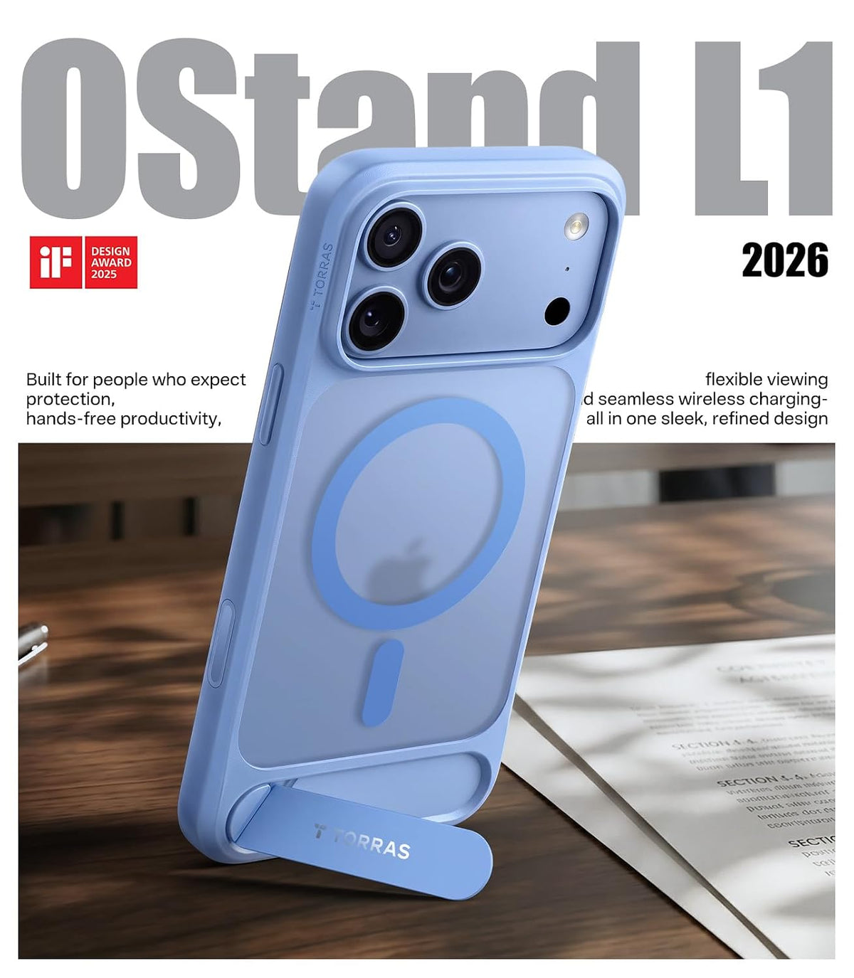 TORRAS Ostand L1 for iPhone 18 Pro/Pro Max Case - Blue