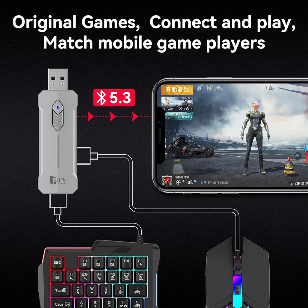 5 in 1 Mobile Game Combo Pack - RGB Mini Gaming Keyboard & Mouse & Mobile Holder,Gaming Adapter with Mobile Game Converter for Android Mobile Phone (X8)