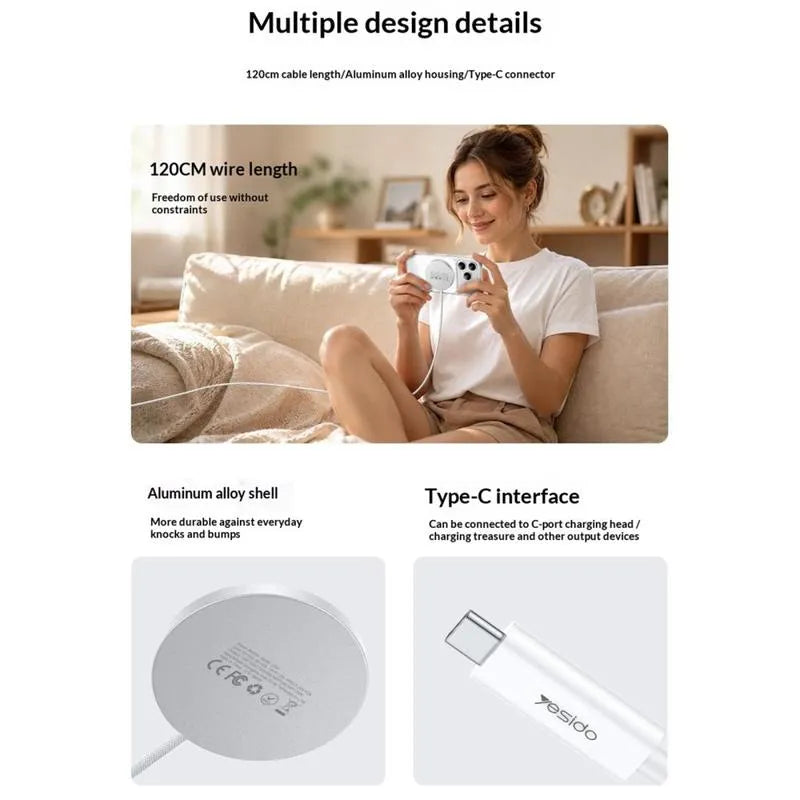 Yesido DS41 Qi2.2 25W Magnetic Wireless Charger - White