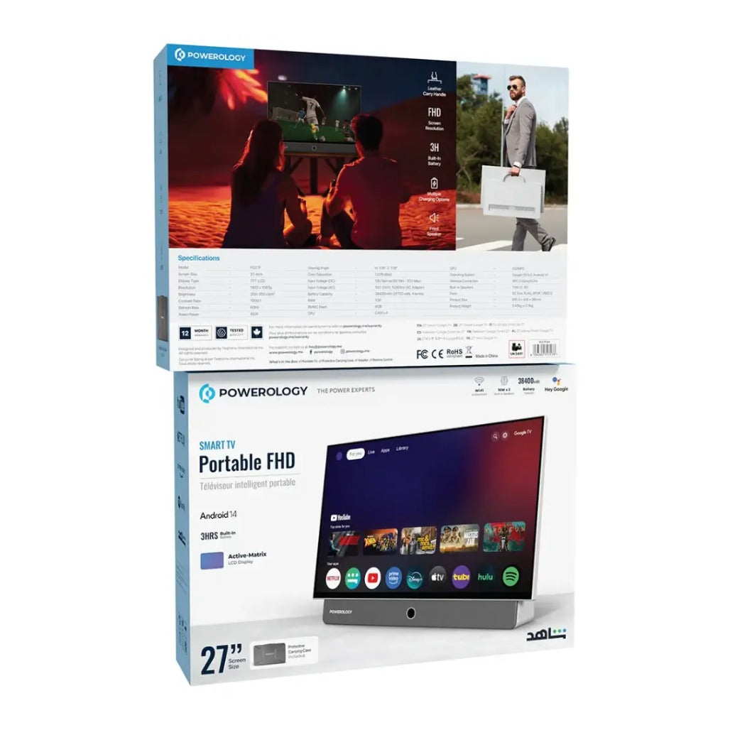 Powerology Portable 27" FHD Smart TV - White