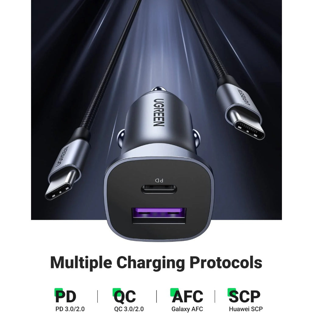 UGREEN 40858 30W Car Charger with 60W USB C Cable PD&QC3.0 Fast Charge