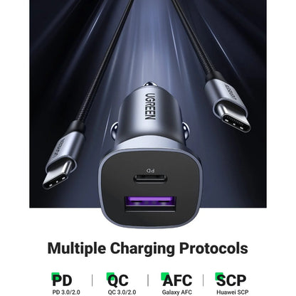 UGREEN 40858 30W Car Charger with 60W USB C Cable PD&QC3.0 Fast Charge