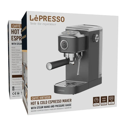 LePresso Hot & Cold Espresso Maker with Steam Wand and Pressure Gauge - Gray