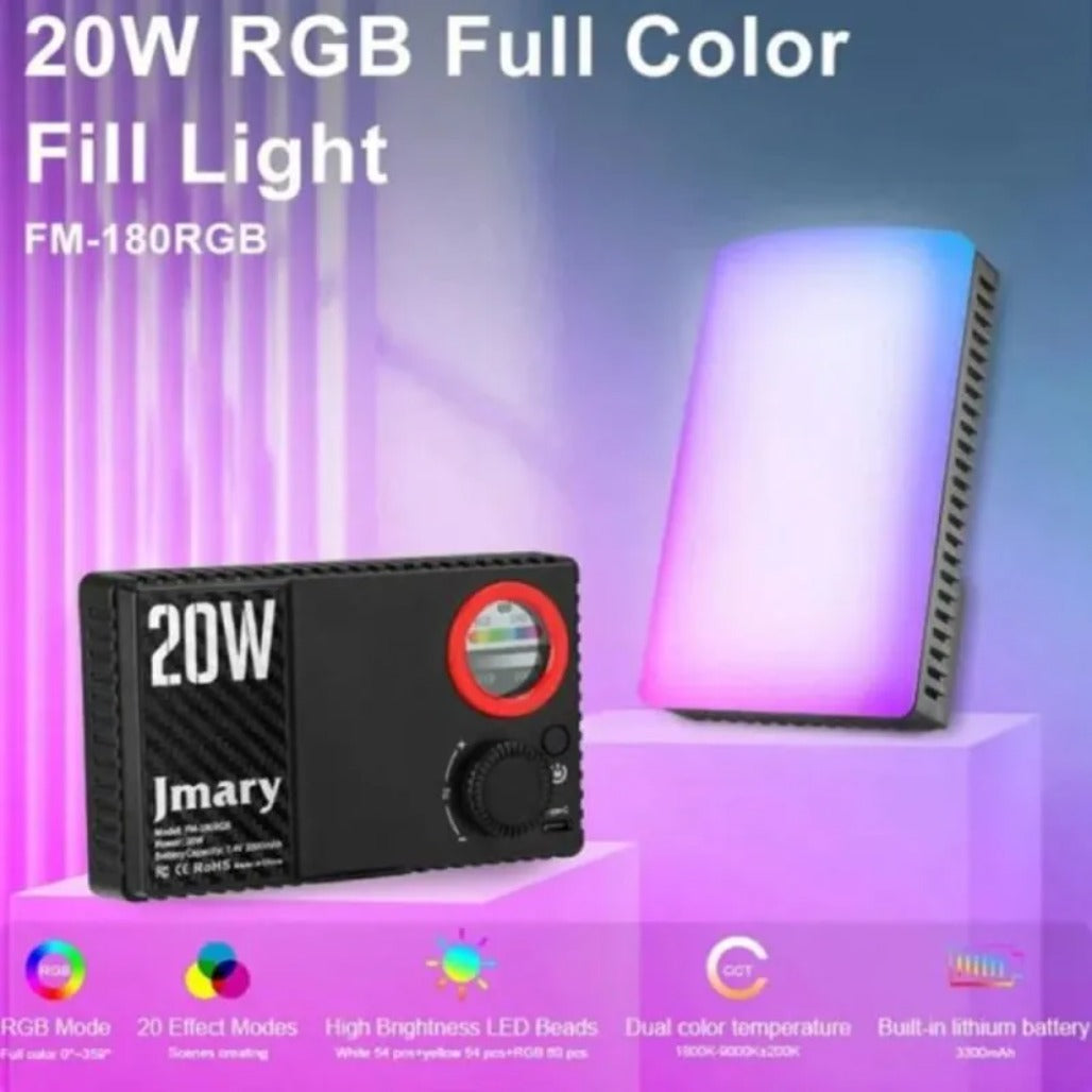 Jmary FM-180RGB Ultra-Portable 20W RGB LED Video Fill Light - FM-180RGB