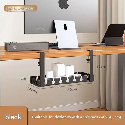 Kaloc Under‑Desk Cable Management Tray 40×14×4 cm, Clamp‑Mount No‑Drill, Cable & Power Strip Organizer