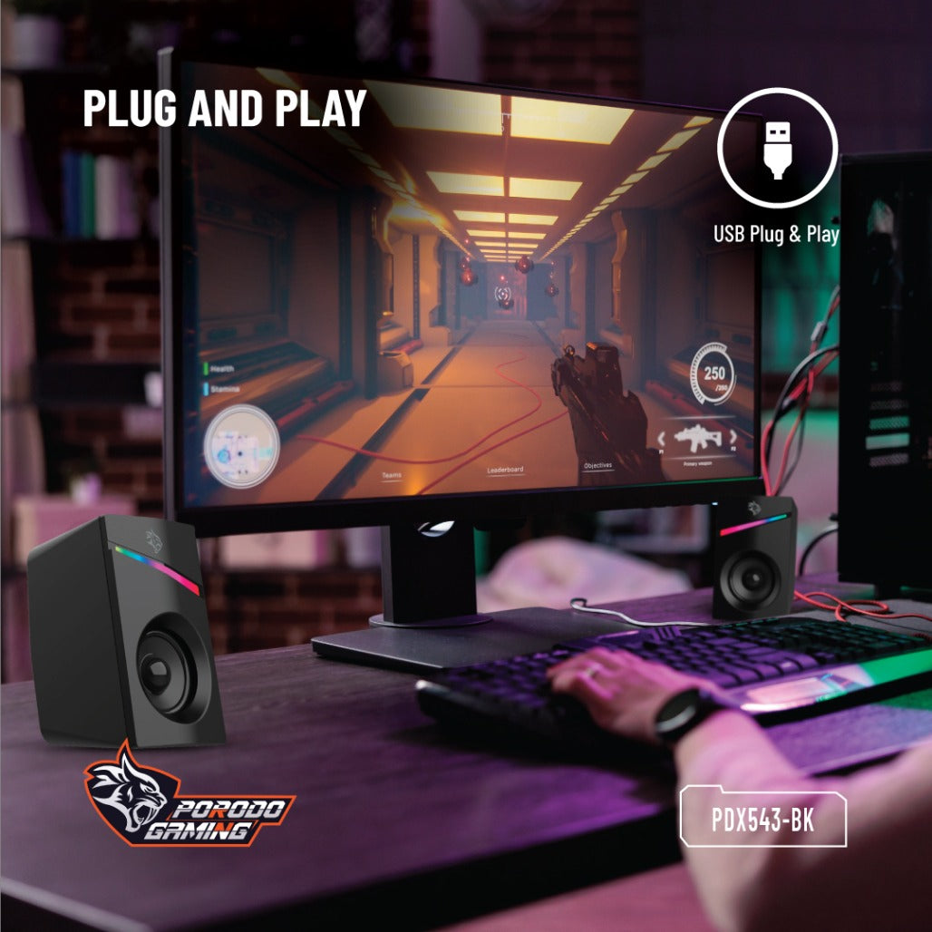Porodo Gaming Stereo Speakers Volume Knob Control - Black
