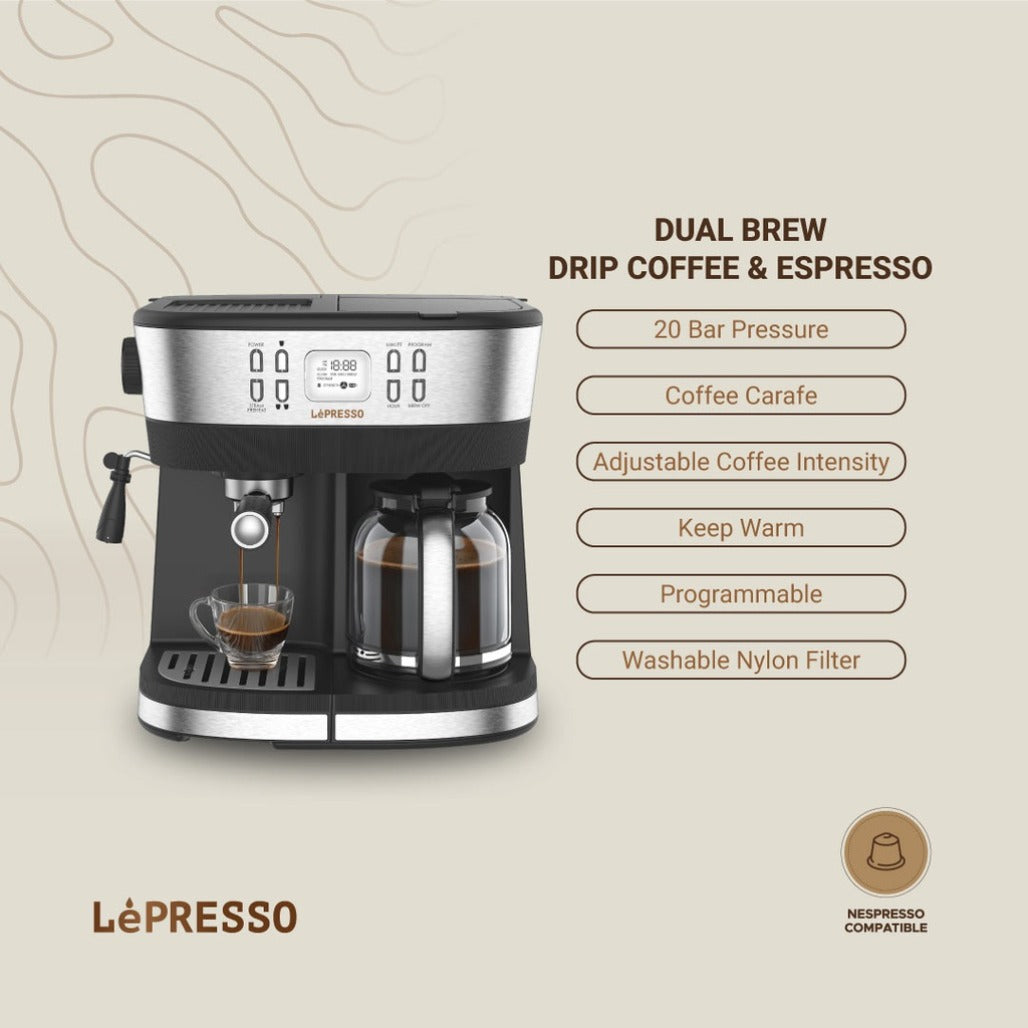 LePresso Dual Brew Drip Coffee & Espresso Machine - Black - LPCFFM0002-BK