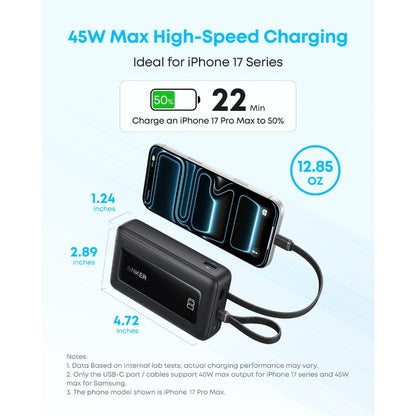 Anker Zolo Power Bank (20K, Built-In USB-C and Lightning Cable) - A1680H11
