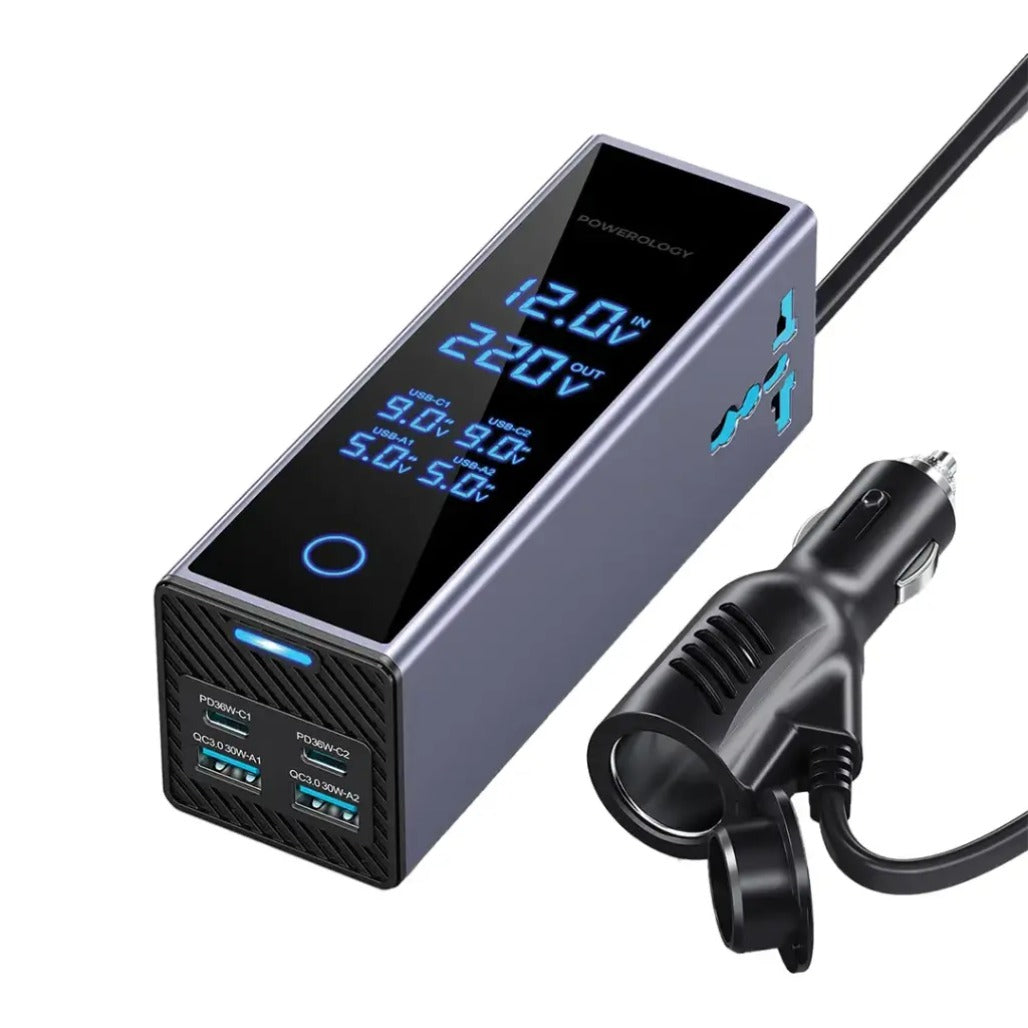 Powerology 2×AC Socket Car Power Inverter - PWCUQC044