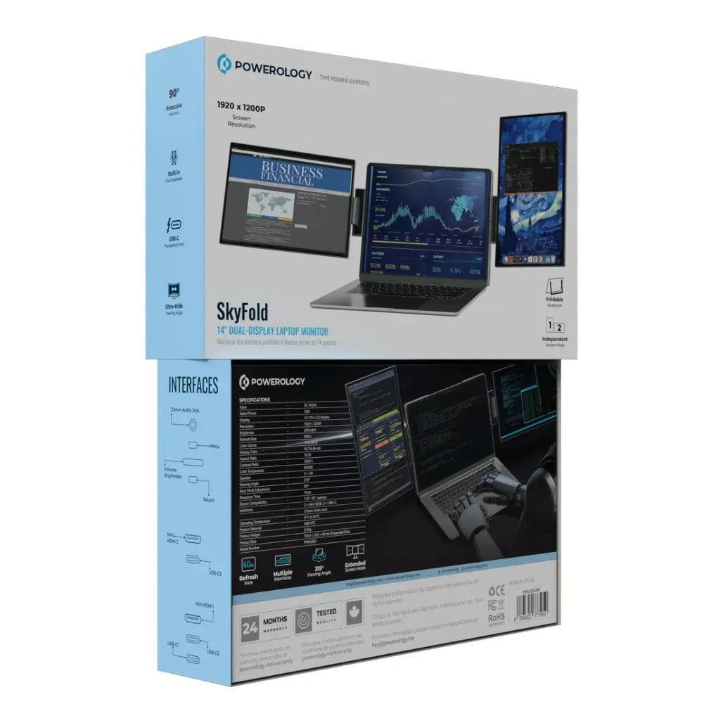 Powerology SkyFold 14" Dual Display Laptop Monitor - Black