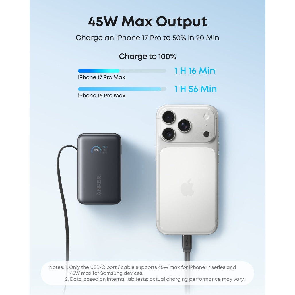 Anker Nano Power Bank (10K, 45W, Built-In Retractable USB-C Cable) - A1638H11