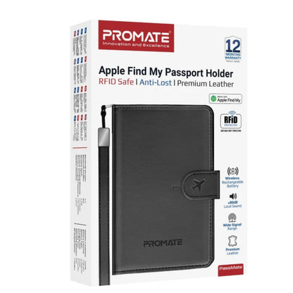 Promate PassMate Anti-Loss Slim Leather Passport Holder with RFID Protection & Smart Tracking