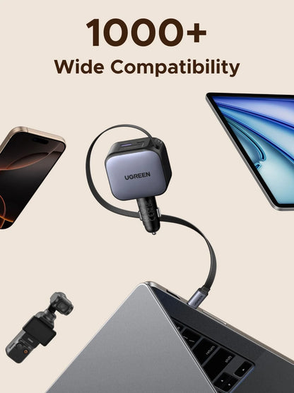 UGREEN Nexode Car Charger 145W with Retractable USB-C Cable