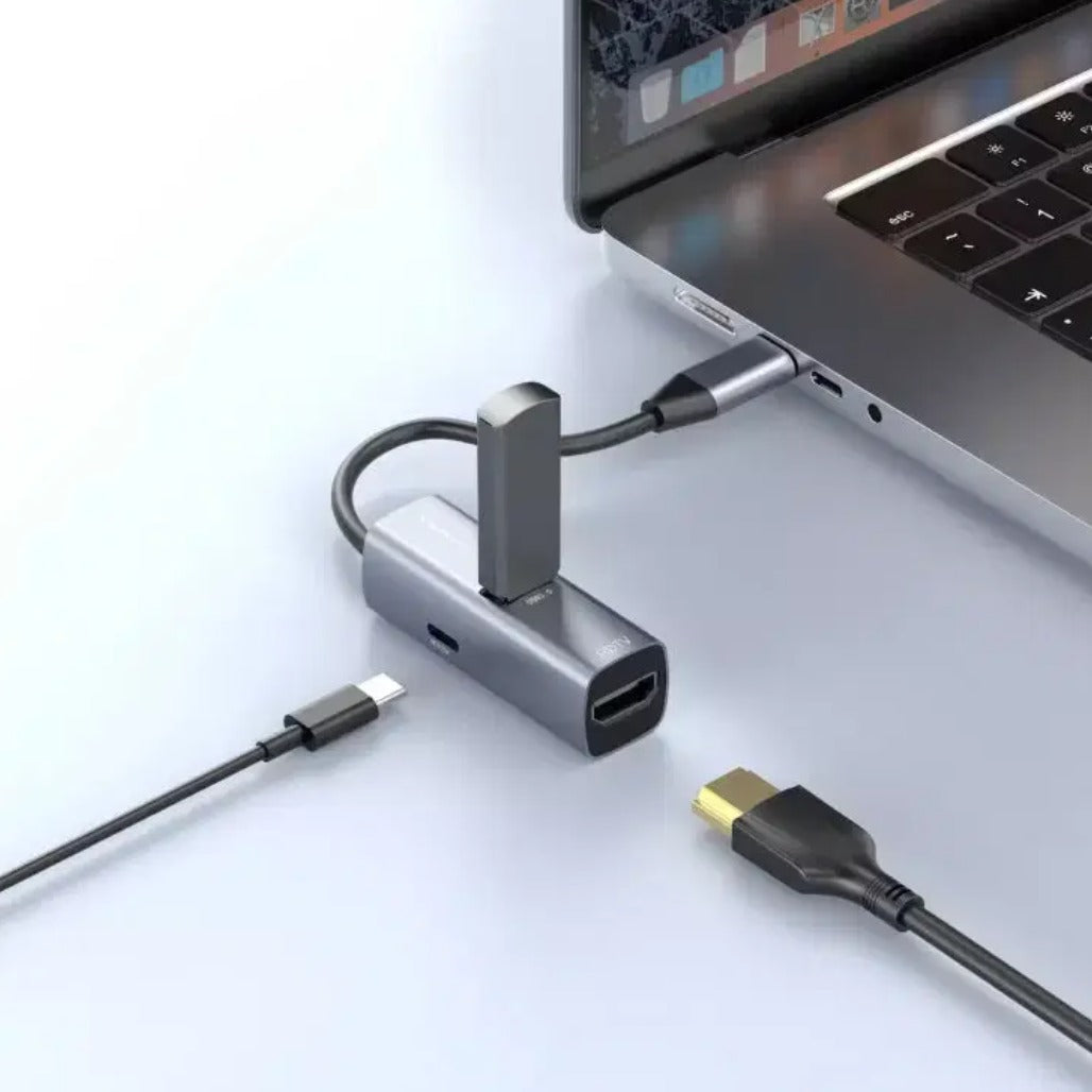 Powerology Aluminum Mini USB-C Hub - 4K HDMI / USB 3.0 / USB-C