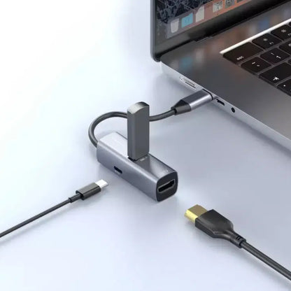 Powerology Aluminum Mini USB-C Hub - 4K HDMI / USB 3.0 / USB-C