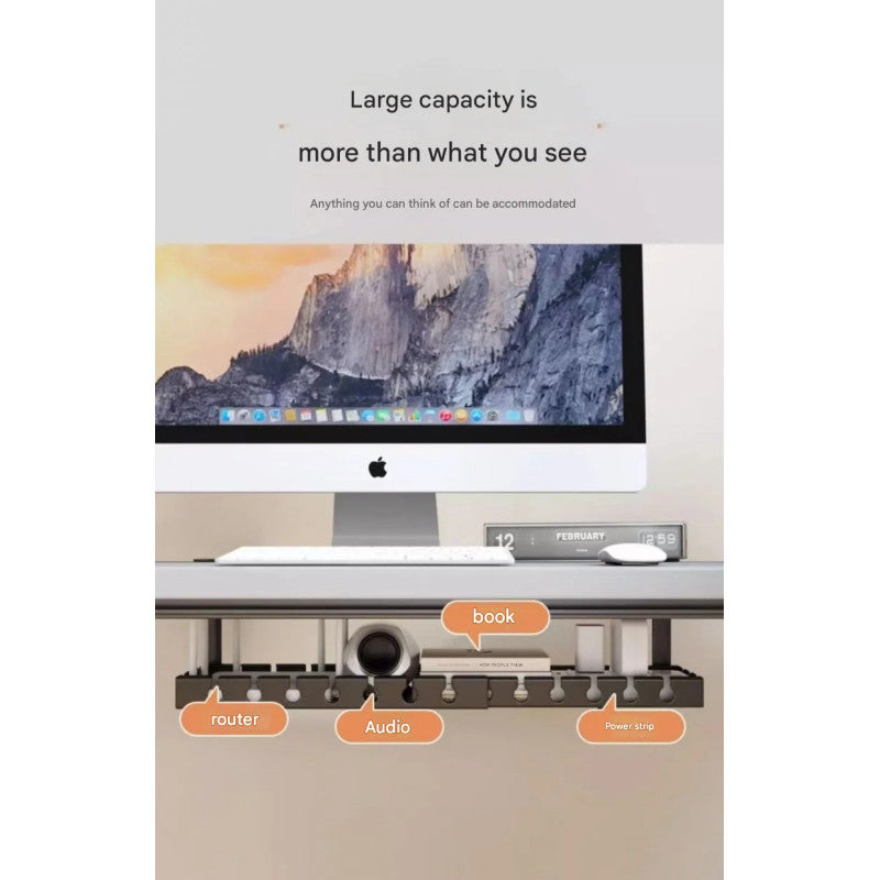 Kaloc Retractable Under‑Desk Cable Management Tray, Adjustable 43 to 74×14×4 cm, Clamp‑Mount No‑Drill, Cable & Power Strip Organizer