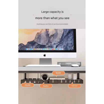 Kaloc Retractable Under‑Desk Cable Management Tray, Adjustable 43 to 74×14×4 cm, Clamp‑Mount No‑Drill, Cable & Power Strip Organizer