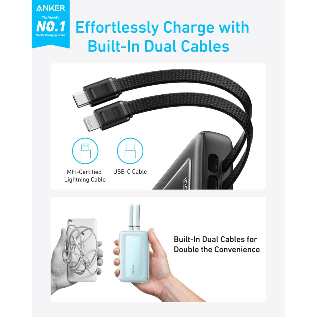Anker Zolo Power Bank (20K, Built-In USB-C and Lightning Cable) - A1680H11