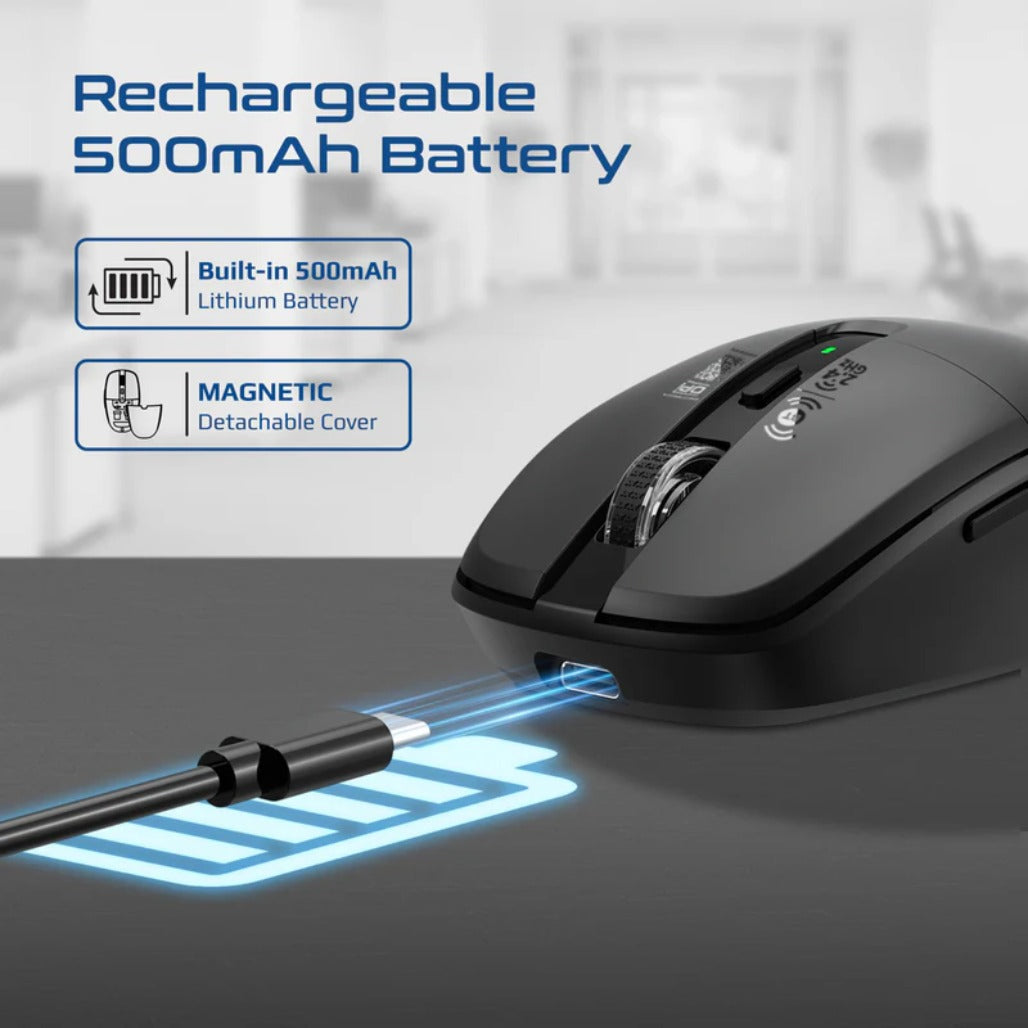 Promate Flixi - Dual Mode Wireless Mouse with Rechargeable Battery BT & 2.4GHz Connectivity
