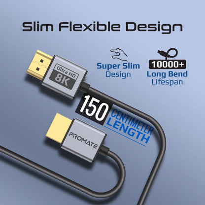 Promate Certified Ultra-High-Speed 8K@60Hz HDMI® Slim Flexible Cable