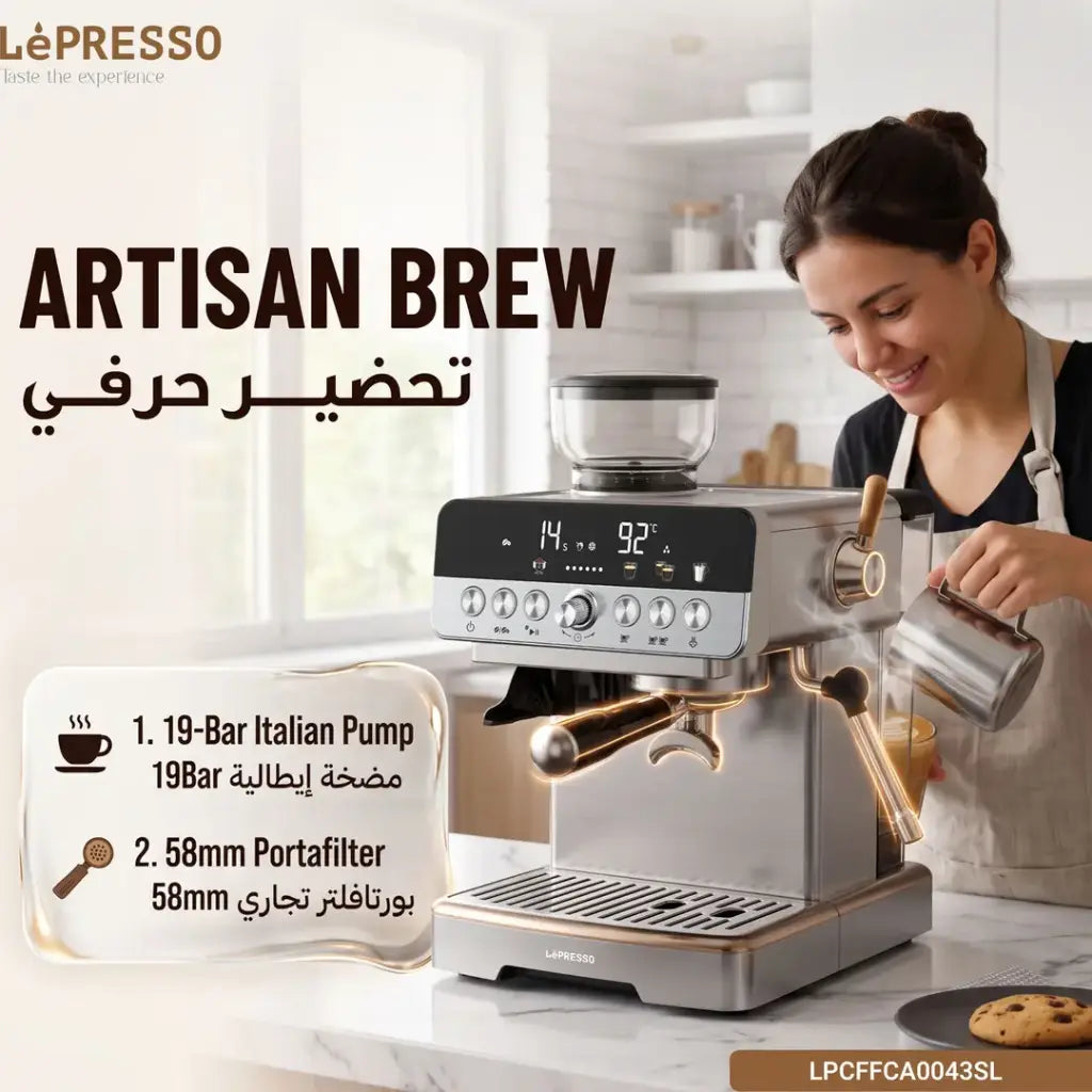 Lepresso CafféArtisan Semi-Automatic Coffee Machine with Dual Boiler System - Silver