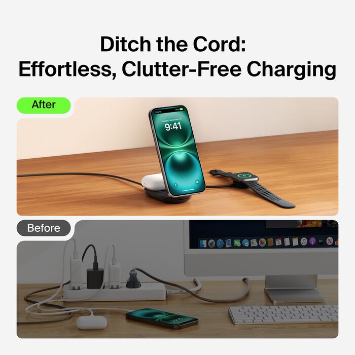 Belkin UltraCharge 2-in-1 Foldable Magnetic Charger with Qi2 25W – Black