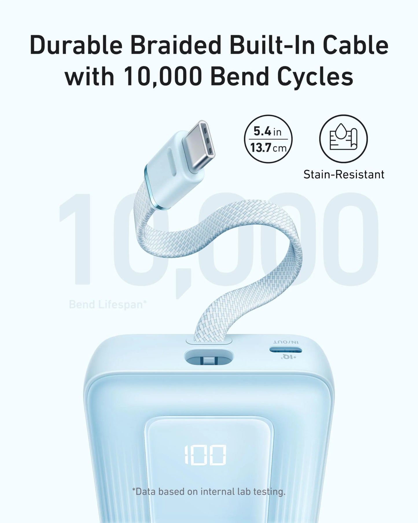 Anker Zolo Power Bank (10K, 30W) with 5.4-Inch Built-In USB-C Cable
