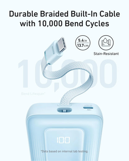 Anker Zolo Power Bank (10K, 30W) with 5.4-Inch Built-In USB-C Cable