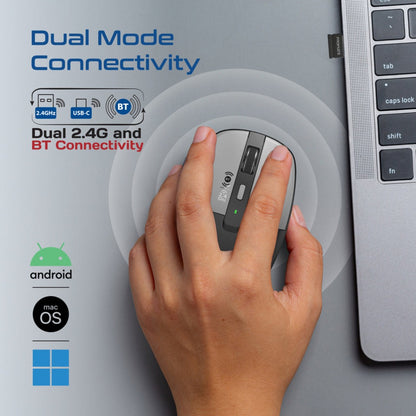 Promate Flixi - Dual Mode Wireless Mouse with Rechargeable Battery BT & 2.4GHz Connectivity