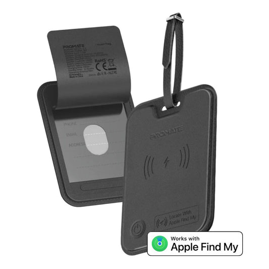 Promate HushTag Anti-Loss Slim Leather Luggage Tag with Smart Tracking