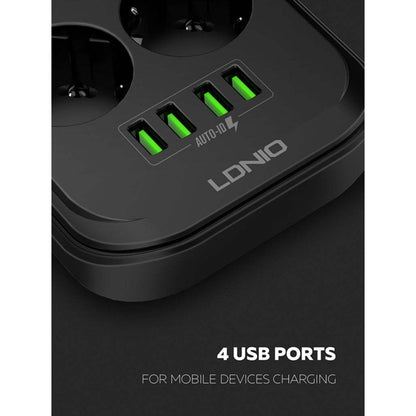 LDNIO SE6403 2500W Defender Series 6 AC + 4 USB Outlets EU Power Strip