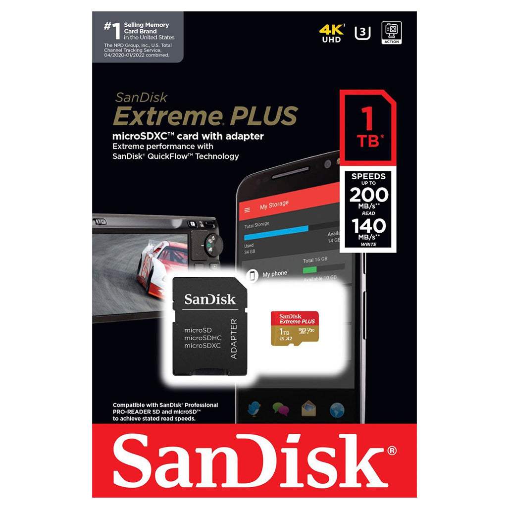 SanDisk Extreme Plus 1TB SDXC UHS-I Card High-Speed 4K UHD Video And Burst Mode Performance